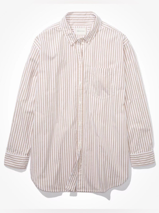 American Eagle Outfitters Tops - American eagle oversized oxford Beige and White Striped Button-Down Shirt XL